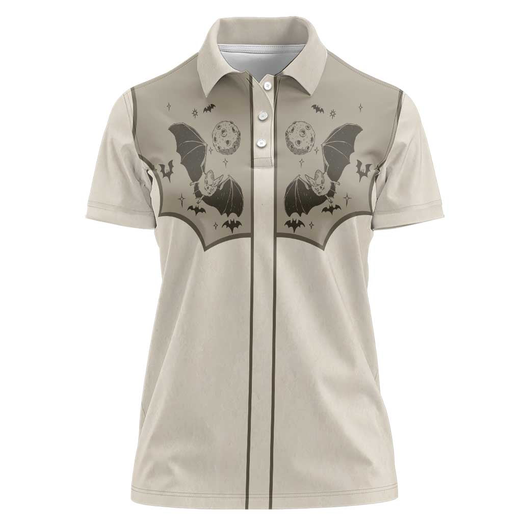 Western Gothic Yoke Women Polo Shirt Bat And Stars - Wonder Print Shop