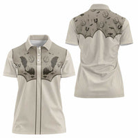 Western Gothic Yoke Women Polo Shirt Bat And Stars - Wonder Print Shop