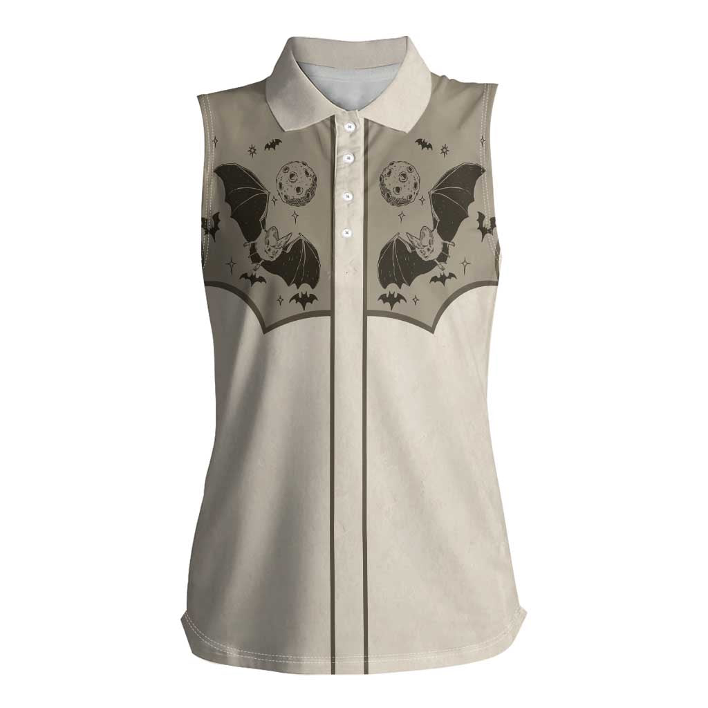 Western Gothic Yoke Women Sleeveless Polo Shirt Bat And Stars - Wonder Print Shop