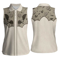 Western Gothic Yoke Women Sleeveless Polo Shirt Bat And Stars - Wonder Print Shop