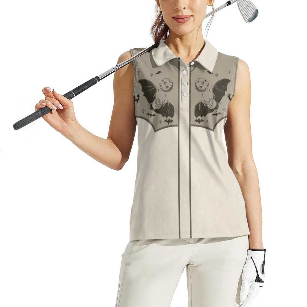 Western Gothic Yoke Women Sleeveless Polo Shirt Bat And Stars - Wonder Print Shop