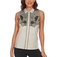 Western Gothic Yoke Women Sleeveless Polo Shirt Bat And Stars - Wonder Print Shop