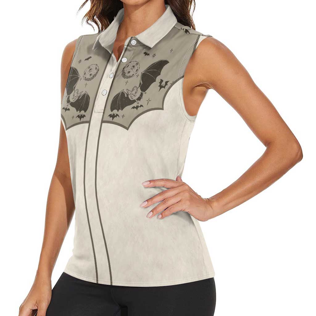 Western Gothic Yoke Women Sleeveless Polo Shirt Bat And Stars - Wonder Print Shop
