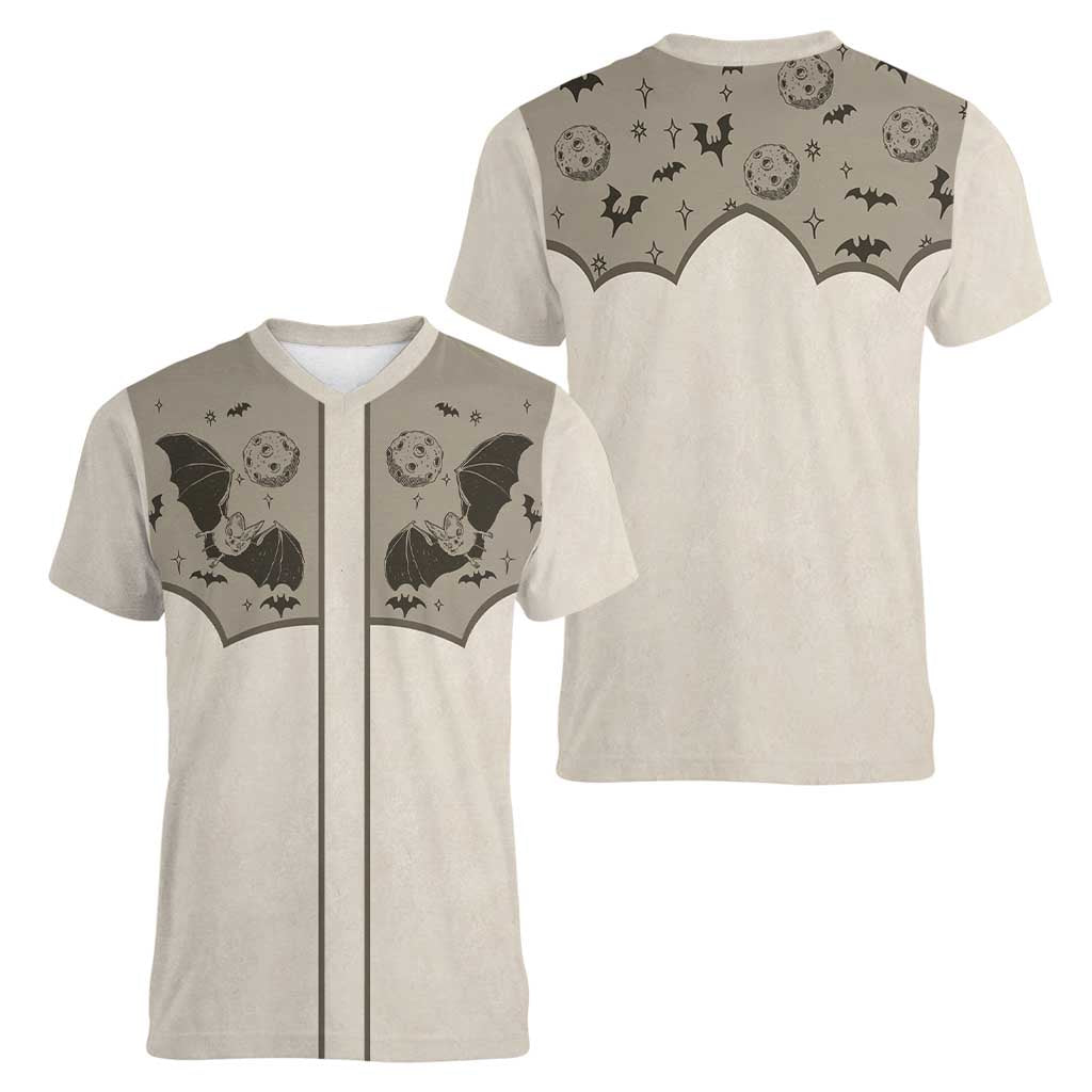 Western Gothic Yoke Women V-Neck T-Shirt Bat And Stars - Wonder Print Shop