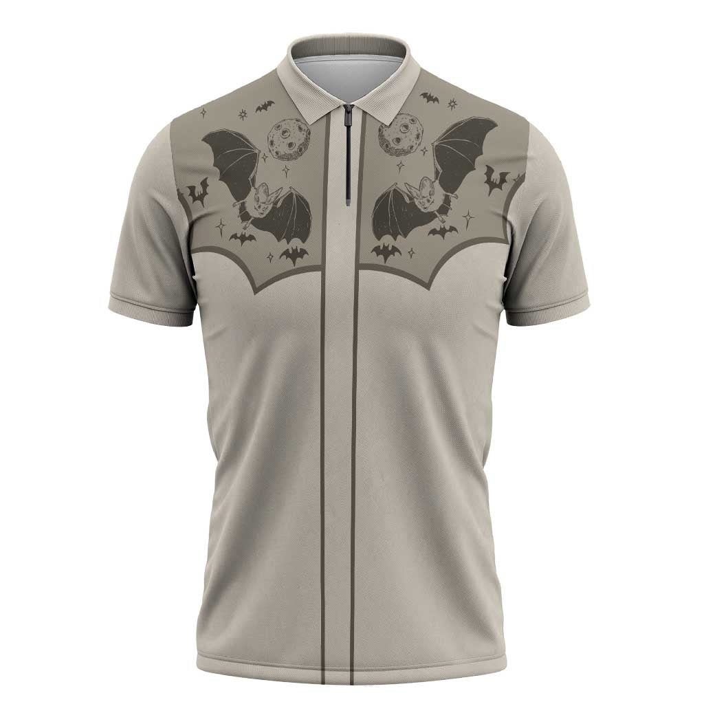 Western Gothic Yoke Zipper Polo Shirt Bat And Stars - Wonder Print Shop