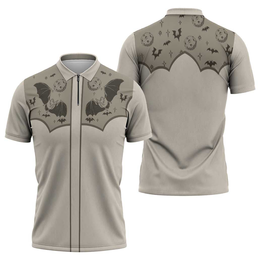 Western Gothic Yoke Zipper Polo Shirt Bat And Stars - Wonder Print Shop