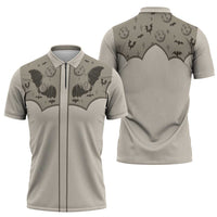 Western Gothic Yoke Zipper Polo Shirt Bat And Stars - Wonder Print Shop