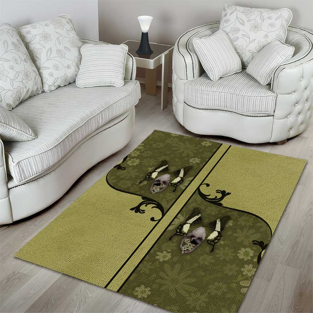 Western Gothic Yoke Area Rug Retro Butterfly With Daisy Garden - Wonder Print Shop