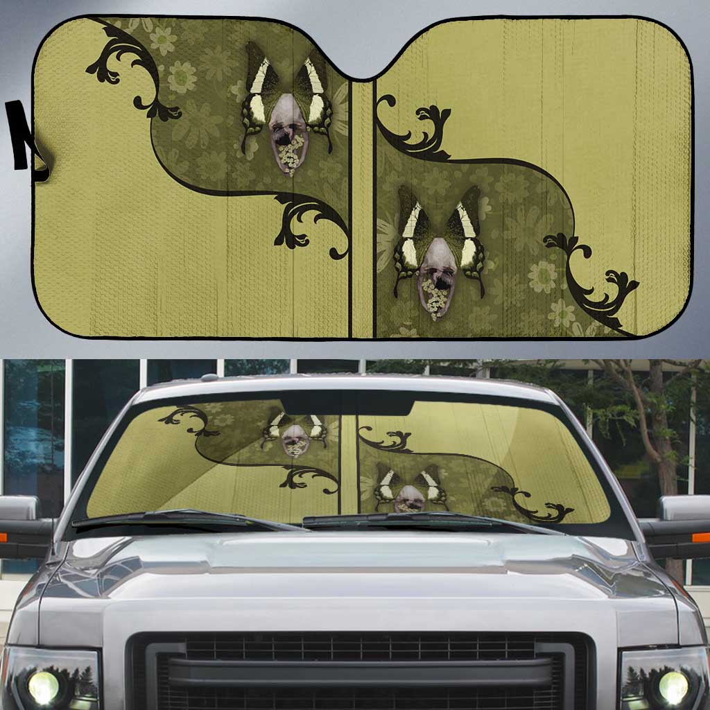 Western Gothic Yoke Auto Sun Shade Retro Butterfly With Daisy Garden - Wonder Print Shop