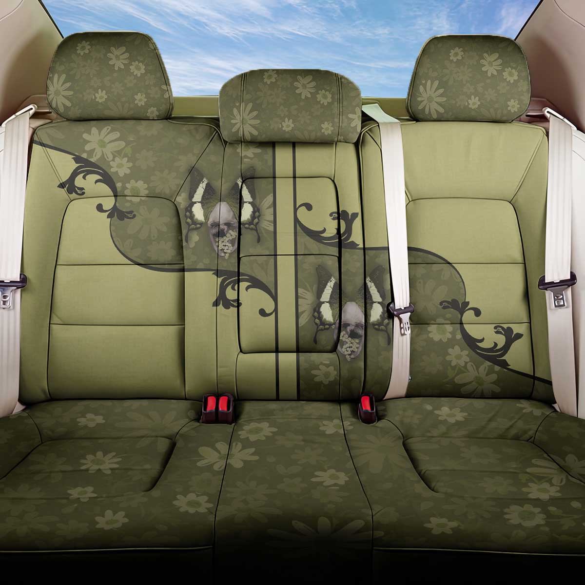 Western Gothic Yoke Back Car Seat Cover Retro Butterfly With Daisy Garden - Wonder Print Shop