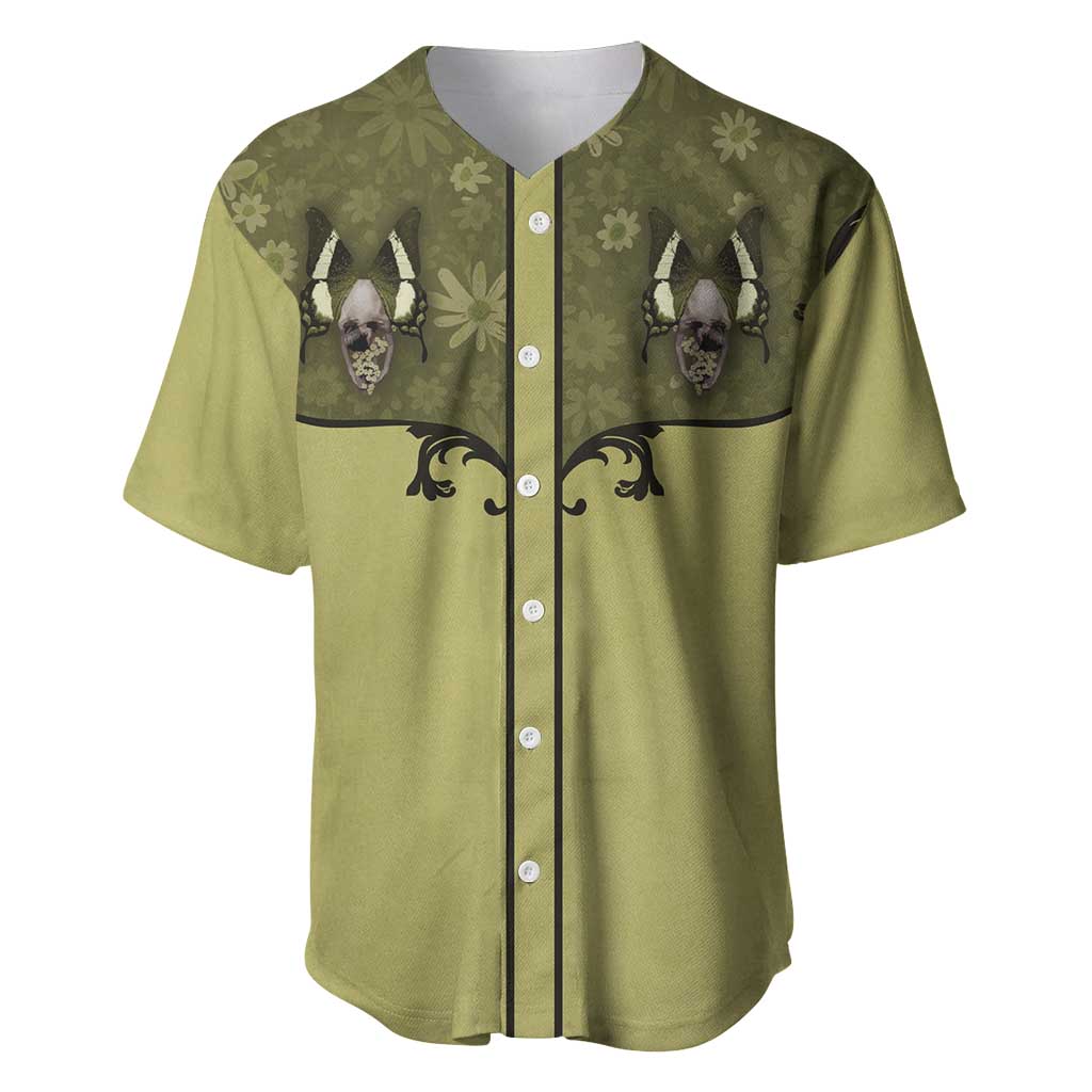 Western Gothic Yoke Baseball Jersey Retro Butterfly With Daisy Garden - Wonder Print Shop