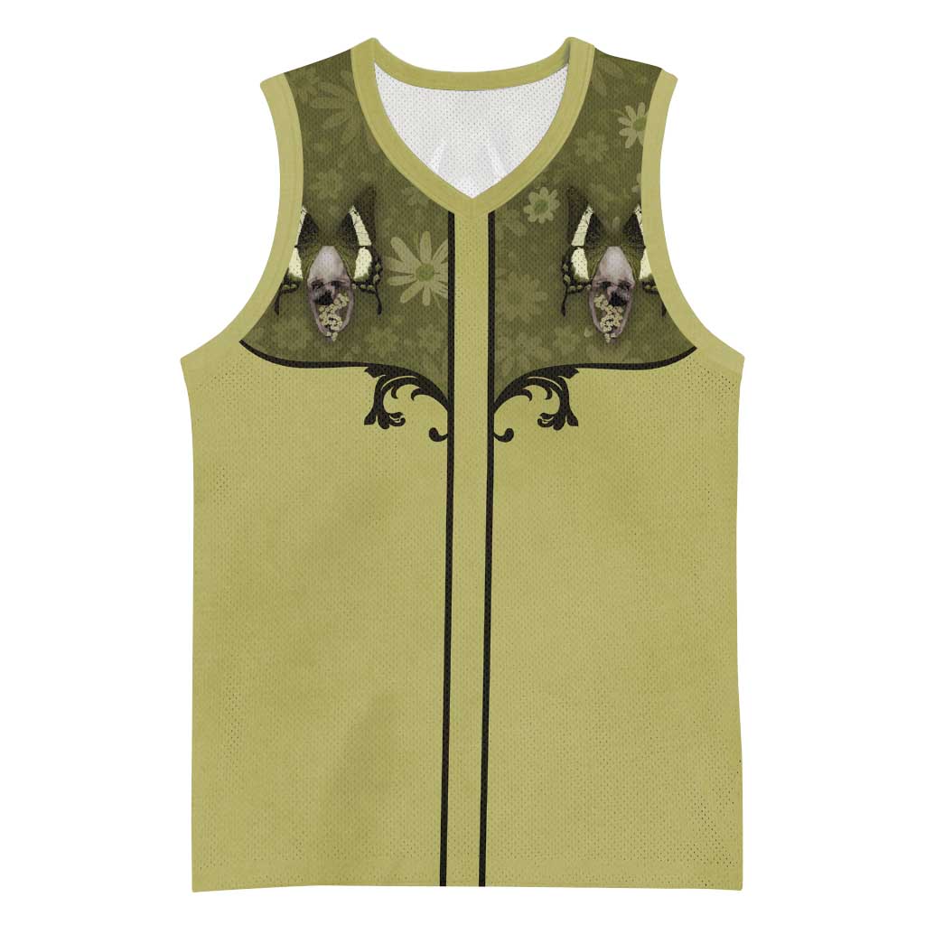 Western Gothic Yoke Basketball Jersey Retro Butterfly With Daisy Garden - Wonder Print Shop