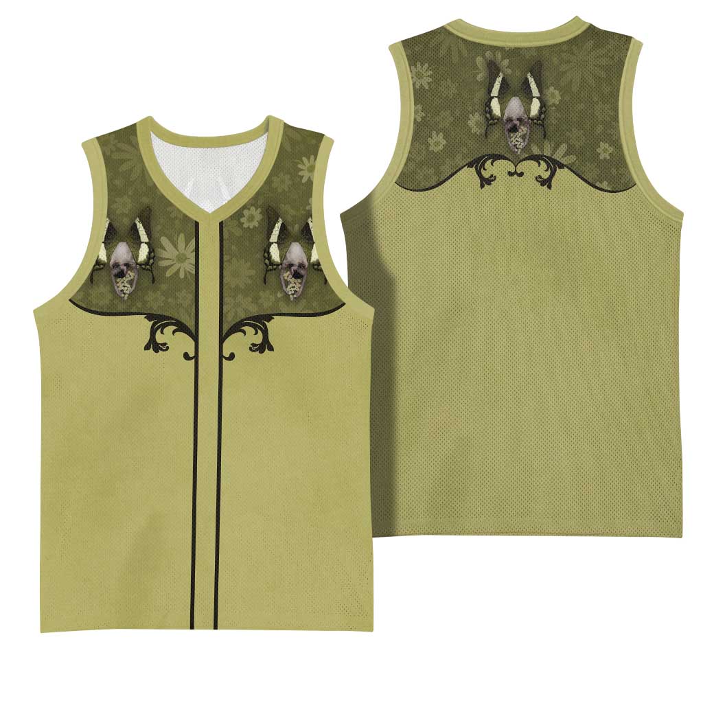 Western Gothic Yoke Basketball Jersey Retro Butterfly With Daisy Garden - Wonder Print Shop