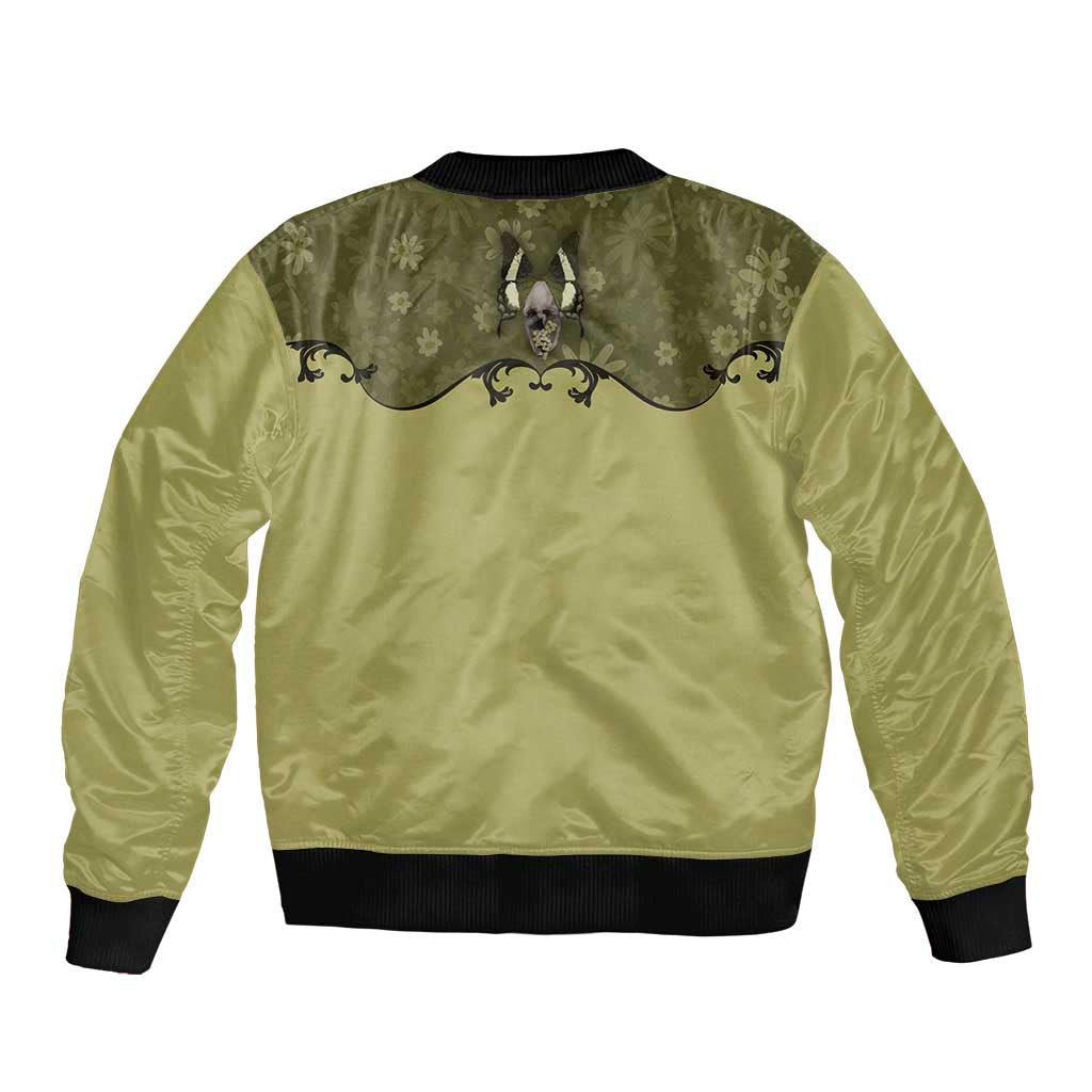 Western Gothic Yoke Bomber Jacket Retro Butterfly With Daisy Garden - Wonder Print Shop