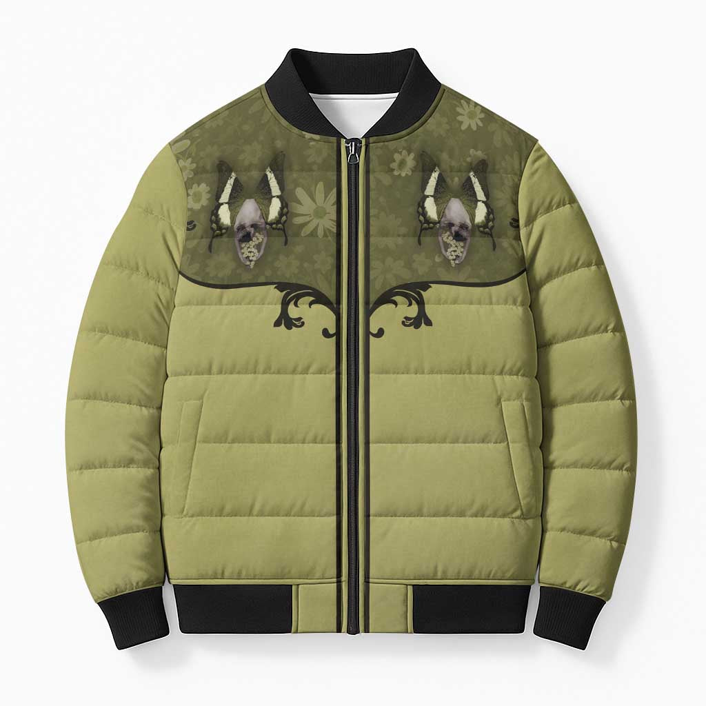 Western Gothic Yoke Bomber Puffer Jacket Retro Butterfly With Daisy Garden - Wonder Print Shop