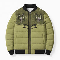 Western Gothic Yoke Bomber Puffer Jacket Retro Butterfly With Daisy Garden - Wonder Print Shop