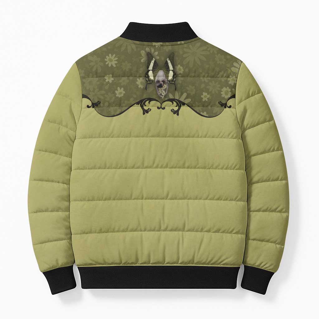 Western Gothic Yoke Bomber Puffer Jacket Retro Butterfly With Daisy Garden - Wonder Print Shop