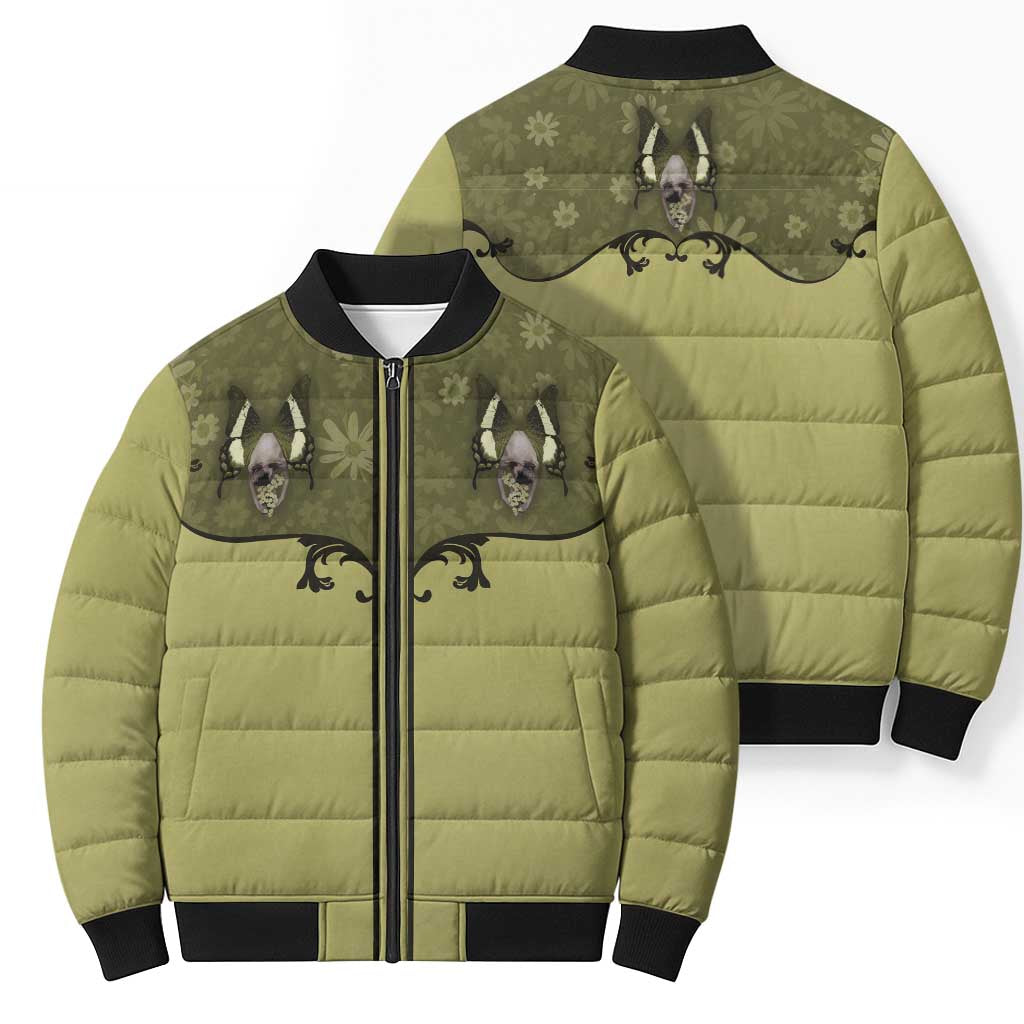 Western Gothic Yoke Bomber Puffer Jacket Retro Butterfly With Daisy Garden - Wonder Print Shop