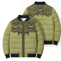 Western Gothic Yoke Bomber Puffer Jacket Retro Butterfly With Daisy Garden - Wonder Print Shop