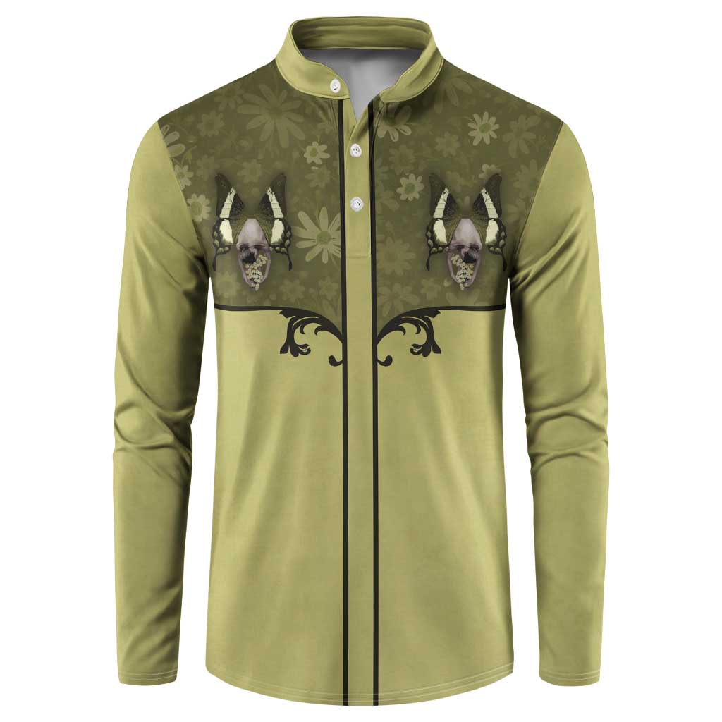 Western Gothic Yoke Button Sweatshirt Retro Butterfly With Daisy Garden - Wonder Print Shop