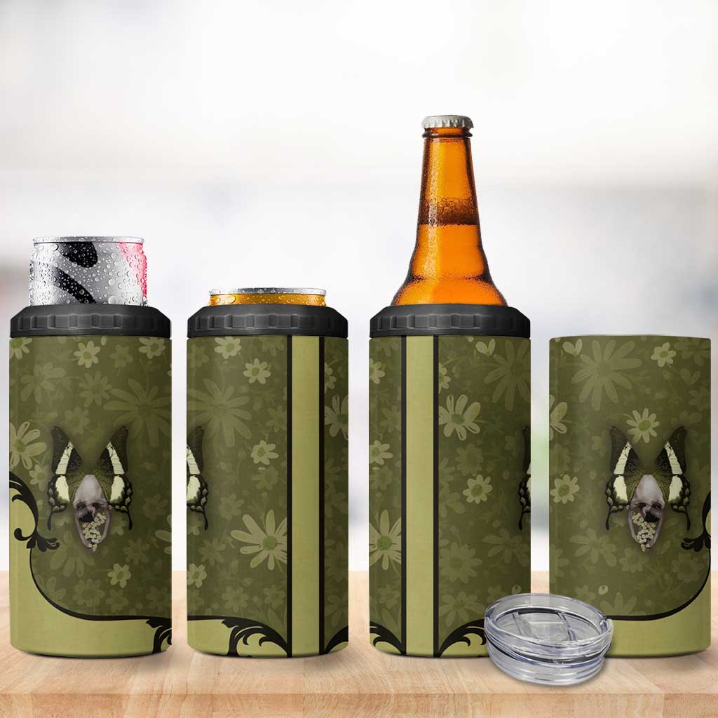 Western Gothic Yoke 4 in 1 Can Cooler Tumbler Retro Butterfly With Daisy Garden - Wonder Print Shop