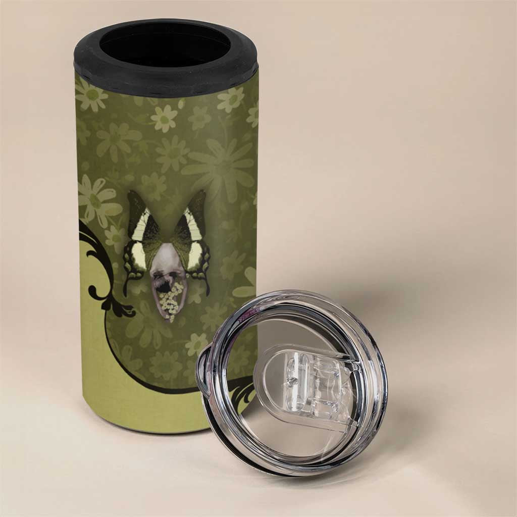 Western Gothic Yoke 4 in 1 Can Cooler Tumbler Retro Butterfly With Daisy Garden - Wonder Print Shop