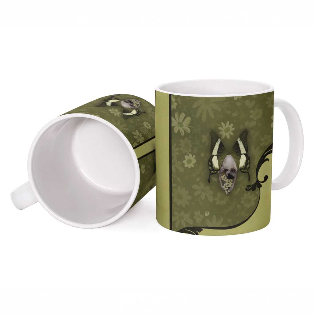 Western Gothic Yoke Ceramic Mug Retro Butterfly With Daisy Garden - Wonder Print Shop