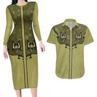 Western Gothic Yoke Couples Matching Long Sleeve Bodycon Dress and Hawaiian Shirt Retro Butterfly With Daisy Garden - Wonder Print Shop