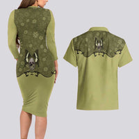 Western Gothic Yoke Couples Matching Long Sleeve Bodycon Dress and Hawaiian Shirt Retro Butterfly With Daisy Garden - Wonder Print Shop