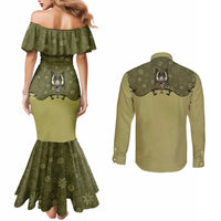 Western Gothic Yoke Couples Matching Mermaid Dress and Long Sleeve Button Shirt Retro Butterfly With Daisy Garden - Wonder Print Shop