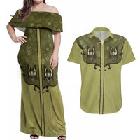 Western Gothic Yoke Couples Matching Off Shoulder Maxi Dress and Hawaiian Shirt Retro Butterfly With Daisy Garden - Wonder Print Shop