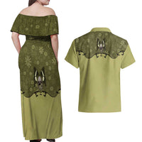 Western Gothic Yoke Couples Matching Off Shoulder Maxi Dress and Hawaiian Shirt Retro Butterfly With Daisy Garden - Wonder Print Shop