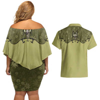 Western Gothic Yoke Couples Matching Off Shoulder Short Dress and Hawaiian Shirt Retro Butterfly With Daisy Garden - Wonder Print Shop