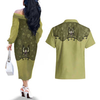 Western Gothic Yoke Couples Matching Off The Shoulder Long Sleeve Dress and Hawaiian Shirt Retro Butterfly With Daisy Garden - Wonder Print Shop