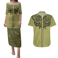 Western Gothic Yoke Couples Matching Puletasi and Hawaiian Shirt Retro Butterfly With Daisy Garden - Wonder Print Shop
