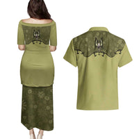 Western Gothic Yoke Couples Matching Puletasi and Hawaiian Shirt Retro Butterfly With Daisy Garden - Wonder Print Shop