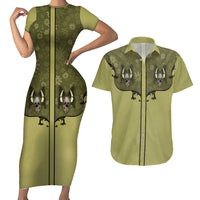 Western Gothic Yoke Couples Matching Short Sleeve Bodycon Dress and Hawaiian Shirt Retro Butterfly With Daisy Garden - Wonder Print Shop