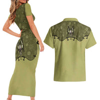 Western Gothic Yoke Couples Matching Short Sleeve Bodycon Dress and Hawaiian Shirt Retro Butterfly With Daisy Garden - Wonder Print Shop