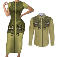 Western Gothic Yoke Couples Matching Short Sleeve Bodycon Dress and Long Sleeve Button Shirt Retro Butterfly With Daisy Garden - Wonder Print Shop