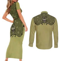 Western Gothic Yoke Couples Matching Short Sleeve Bodycon Dress and Long Sleeve Button Shirt Retro Butterfly With Daisy Garden - Wonder Print Shop