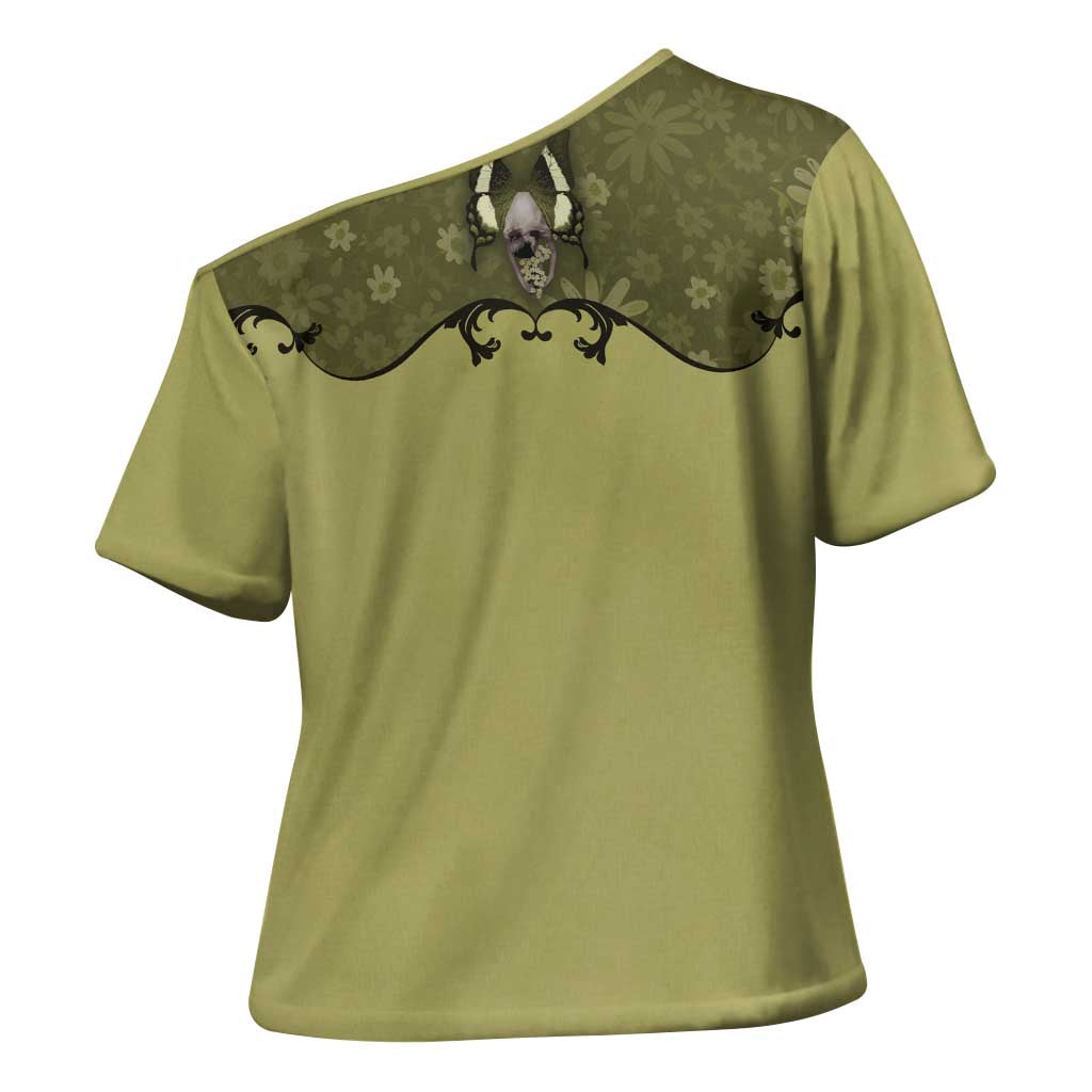 Western Gothic Yoke Cross Shoulder Shirt Retro Butterfly With Daisy Garden - Wonder Print Shop