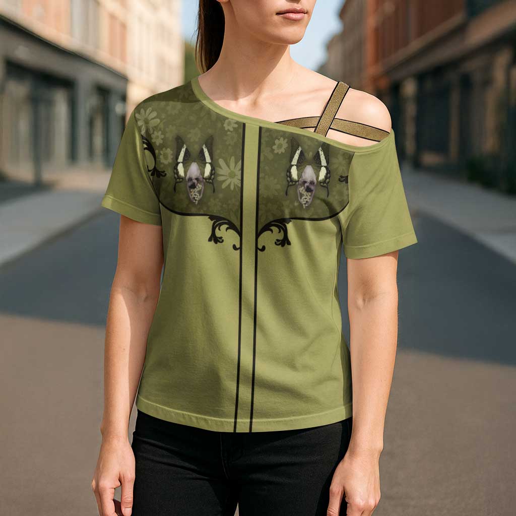 Western Gothic Yoke Cross Shoulder Shirt Retro Butterfly With Daisy Garden - Wonder Print Shop