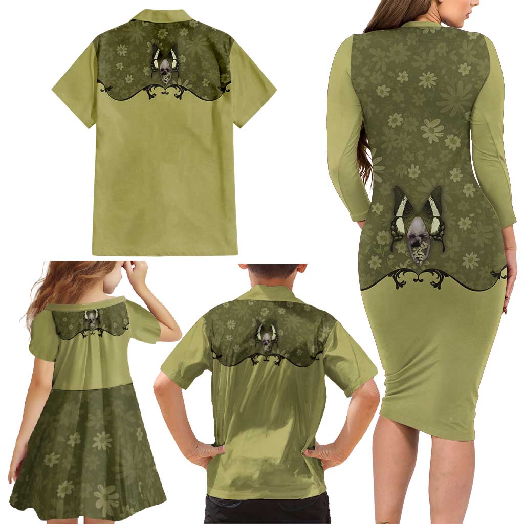 Western Gothic Yoke Family Matching Long Sleeve Bodycon Dress and Hawaiian Shirt Retro Butterfly With Daisy Garden - Wonder Print Shop