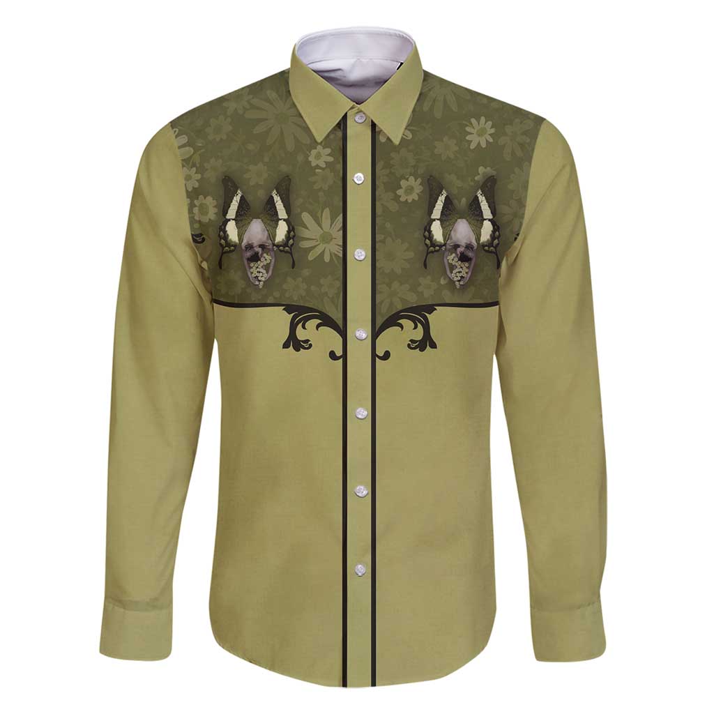 Western Gothic Yoke Family Matching Long Sleeve Bodycon Dress and Hawaiian Shirt Retro Butterfly With Daisy Garden - Wonder Print Shop