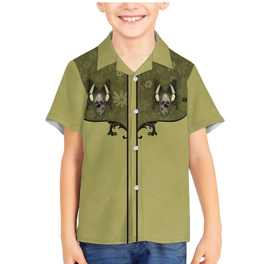 Western Gothic Yoke Family Matching Mermaid Dress and Hawaiian Shirt Retro Butterfly With Daisy Garden - Wonder Print Shop