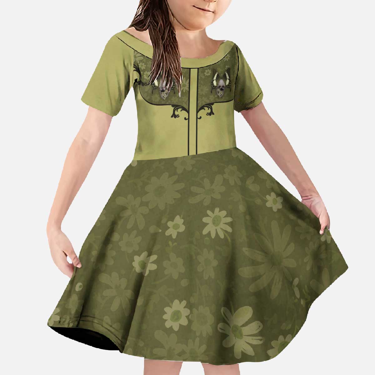 Western Gothic Yoke Family Matching Off The Shoulder Long Sleeve Dress and Hawaiian Shirt Retro Butterfly With Daisy Garden - Wonder Print Shop