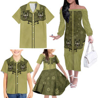 Western Gothic Yoke Family Matching Off The Shoulder Long Sleeve Dress and Hawaiian Shirt Retro Butterfly With Daisy Garden - Wonder Print Shop