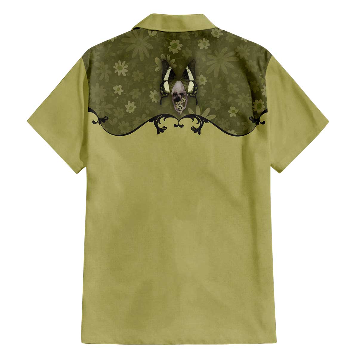 Western Gothic Yoke Family Matching Off The Shoulder Long Sleeve Dress and Hawaiian Shirt Retro Butterfly With Daisy Garden - Wonder Print Shop