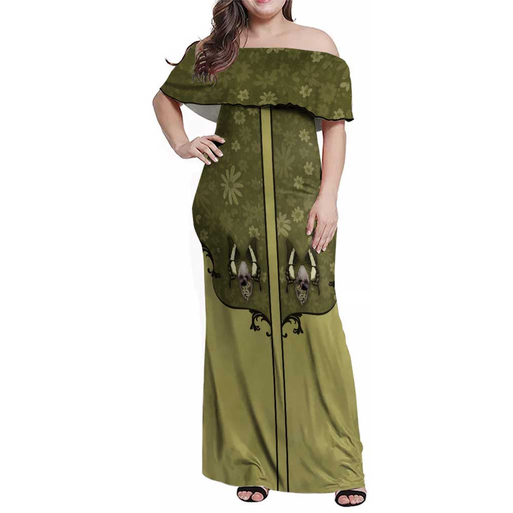 Western Gothic Yoke Family Matching Off Shoulder Maxi Dress and Hawaiian Shirt Retro Butterfly With Daisy Garden - Wonder Print Shop