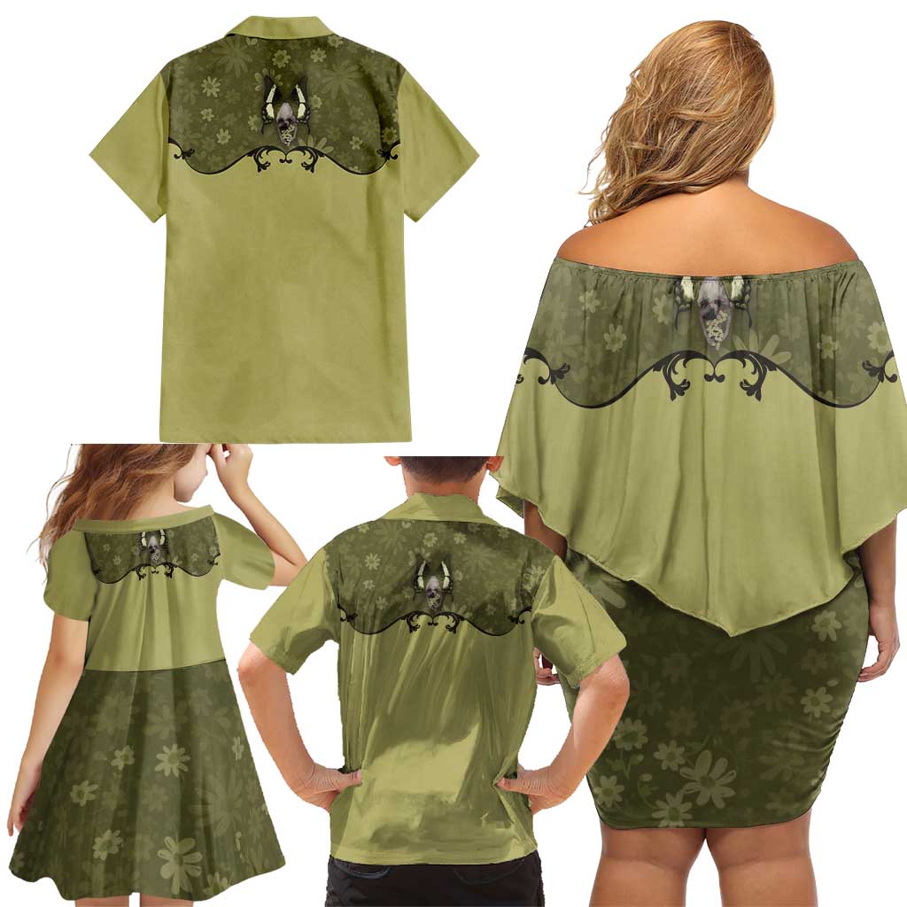 Western Gothic Yoke Family Matching Off Shoulder Short Dress and Hawaiian Shirt Retro Butterfly With Daisy Garden - Wonder Print Shop